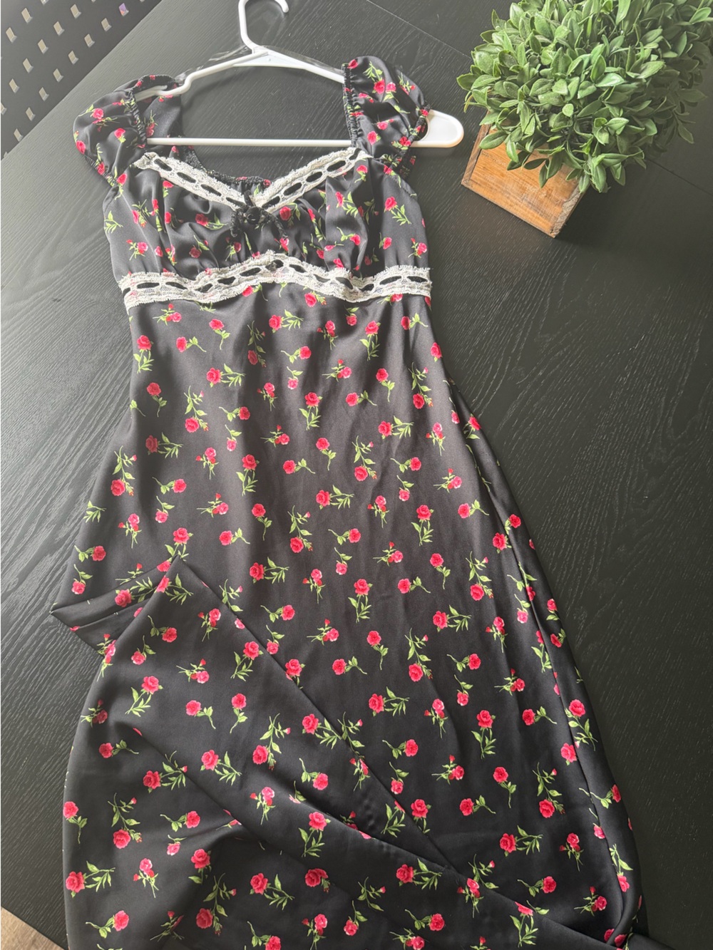 Inspired Hearts Black Maxi Dress with Red Rose Print